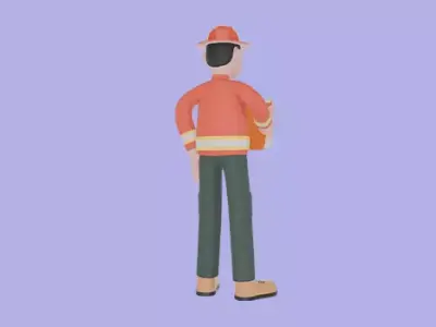 Stylized 3D Firefighter Holding Towels - Cartoon Male Hero 3D model