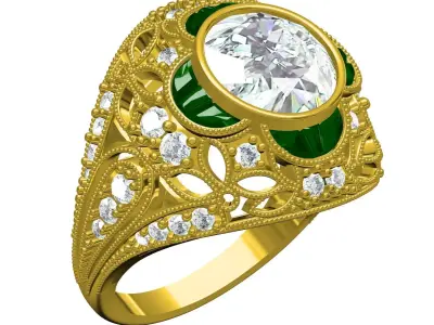Antique Art Deco Womens Engagement Ring 3D print model