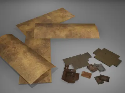 Garbages Game Ready set of pieces of paper Low-poly 3D model