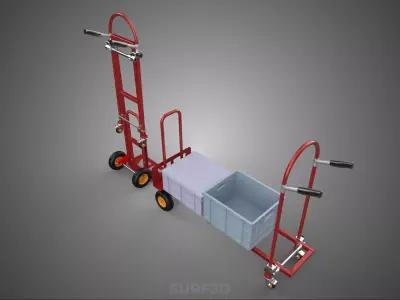 FOLDING STEEL HAND TRUCK CART TROLLEY DOLLY PLASTIC STORAGE BOX 3D model