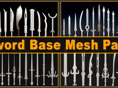 58 Sword Base Mesh Pack Low-poly 3D model
