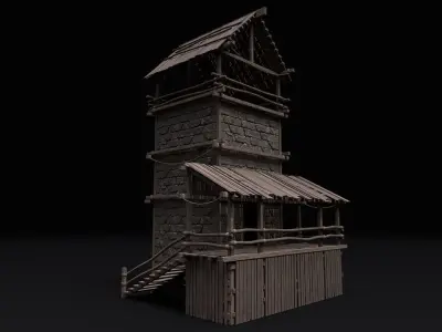 Realistic Medieval Watchtower  Low-poly 3D model