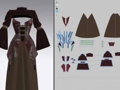 Medieval Dress Burgundy Red 3D model