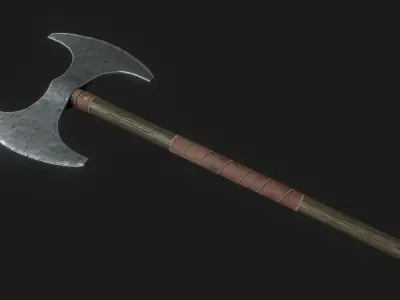 Medieval double axe Low-poly 3D model