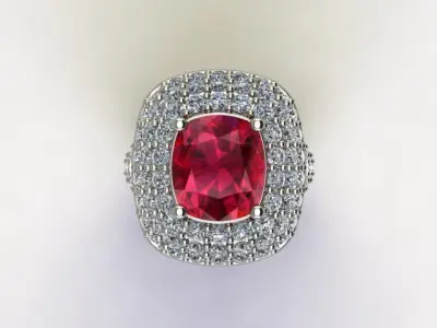 10028 engagement ring with ruby stone and diamonds 3D print model