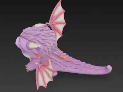 Cartoon Pink Baby Dragon 3D Model Low-poly 3D model