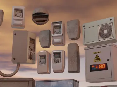 Electric Box Cyberpunk Style Low-poly 3D model