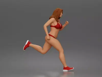 Running woman wearing top with sneakers sprinting 3D print model