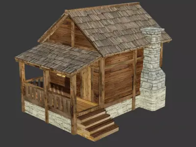 Wooden House B Low-poly 3D model
