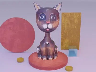 The cat ethnic statuette 03 high-poly 3D model