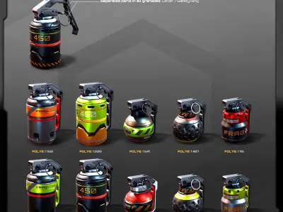 5 SF Grenades Low-poly 3D model