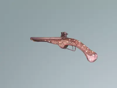 Antique Engraved Flintlock Pistol - Ottoman Ornate Weapon 3D model