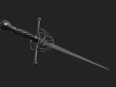 Rapier PBR GameReady sword Low-poly 3D model
