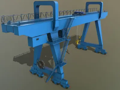 PBR Double Girder Gantry Crane V2 - Blue Light Low-poly 3D model