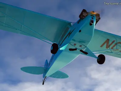 Piper Cub Aircraft Rigged 3D model