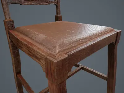 Wooden Chair Low-poly 3D model 13