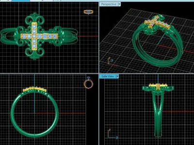 Diamond Sideways Cross Ring 359 3D print model