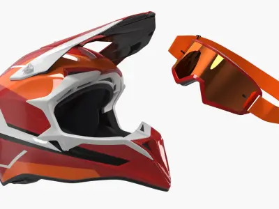  Racing Motocross Helmet with Goggles Red-Orange 