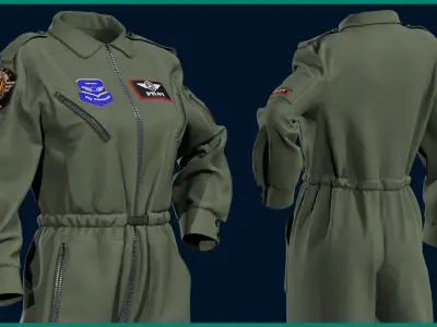 female pilot uniform with texture 3D model