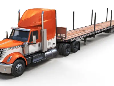 International LoneStar flatbed trailer truck Low-poly 3D model