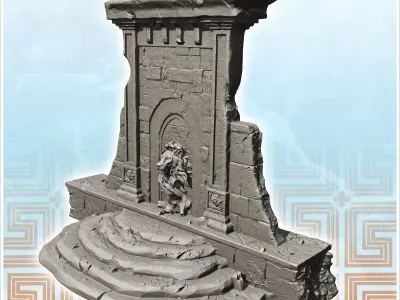 Ruined fountain with stairs and sculpted lion 2 3D print model