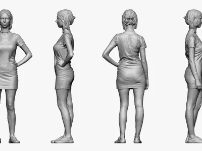 001500 woman with a tattoo in a dress 3D model