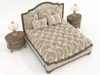 Victorian Style Tufted Bed with Nightstands 3D model