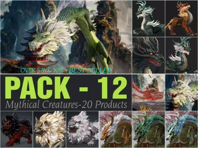 Pack-12 Mythical Creatures 3D model
