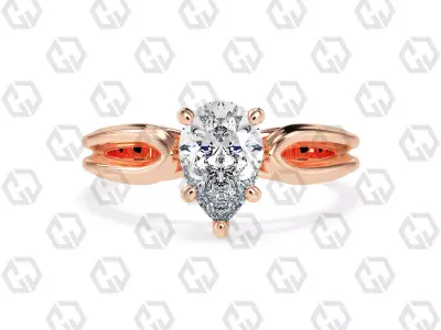 Ring 227 Pear shape split shank solitaire ring with Gems 3D print model