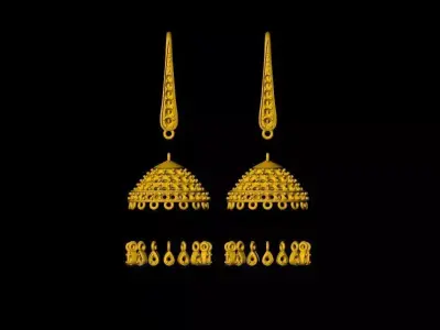 Diamond Bali Jhumko Earring - 0027 3D print model purchase