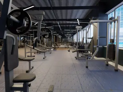 realistic GYM model scene - fitness center Low-poly 3D model