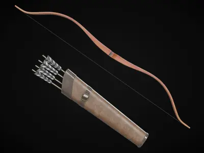 Bow and Arrow with Arrow Case Low-poly 3D model