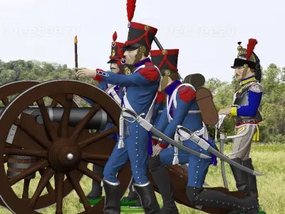Gribeauval cannon 6 servants and a bonus observer Cuirassier  v2 3D print model