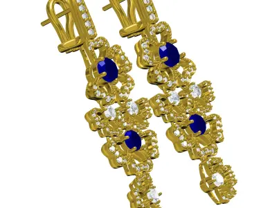 Antique Floral Design Diamond Long Earring 3D print model
