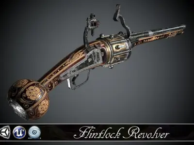 Flintlock Revolver - model and textures Low-poly 3D model