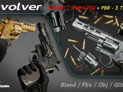 Revolver Low-poly 3D model 3