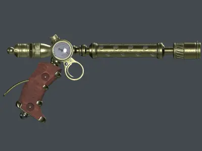 Steampunk Brass Gun PBR game ready Low-poly 3D model