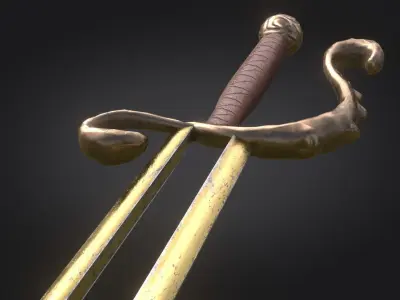 Stylized Medieval Sword melee weapon game ready Low-poly 3D model 4