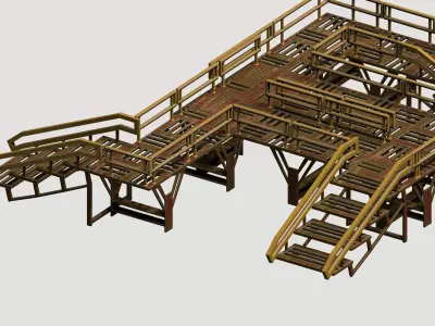 Modular game asset stair platform Low-poly 3D model