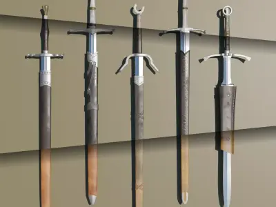 HQ PBR  5 Sheathed Swords Low-poly 3D model