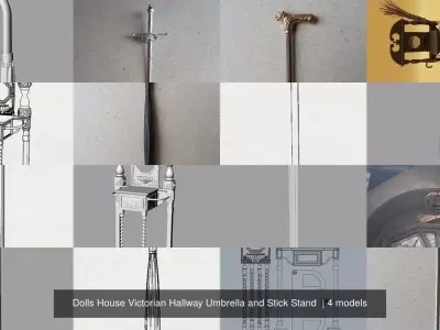 Dolls House Victorian Hallway Umbrella and Stick Stand  3D Model Pack