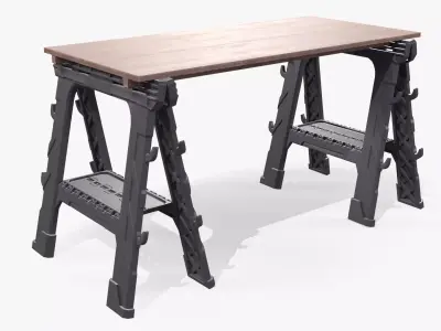 Sawhorse folding workbench Low-poly 3D model