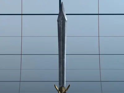 Sword 3 PBR hanging from glass wall 3D model