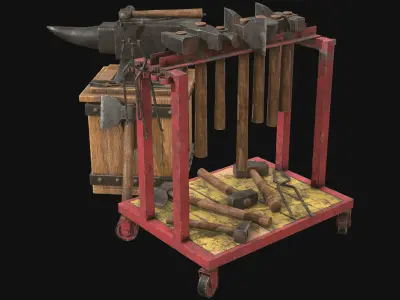 Anvil with Ironwork Tools and Rack 1 Low-poly 3D model