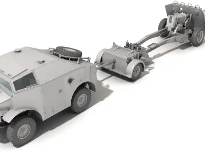Morris QUAD with ordnance QF17 pounder gun 3D model