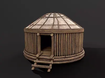 Traditional Yurt Nomads Tent with Interior 6 Low Poly PBR Low-poly 3D model