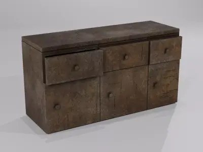 Old Wooden Kitchen Cupboard Low-poly 3D model