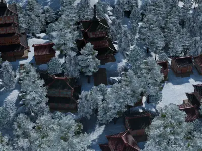 Snowy Mountain Village 3D model 8