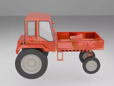 Rusty Tractor with Open Cargo Bay - High Poly 3D Model Free low-poly 3D model