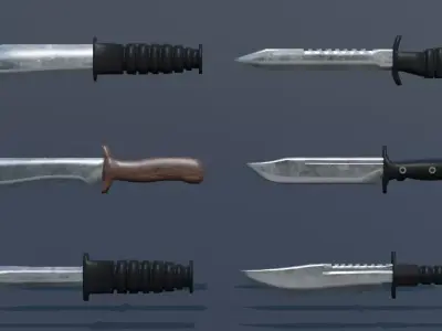 Pack  de 6 couteaux de chasse Low-Ploy 3D model